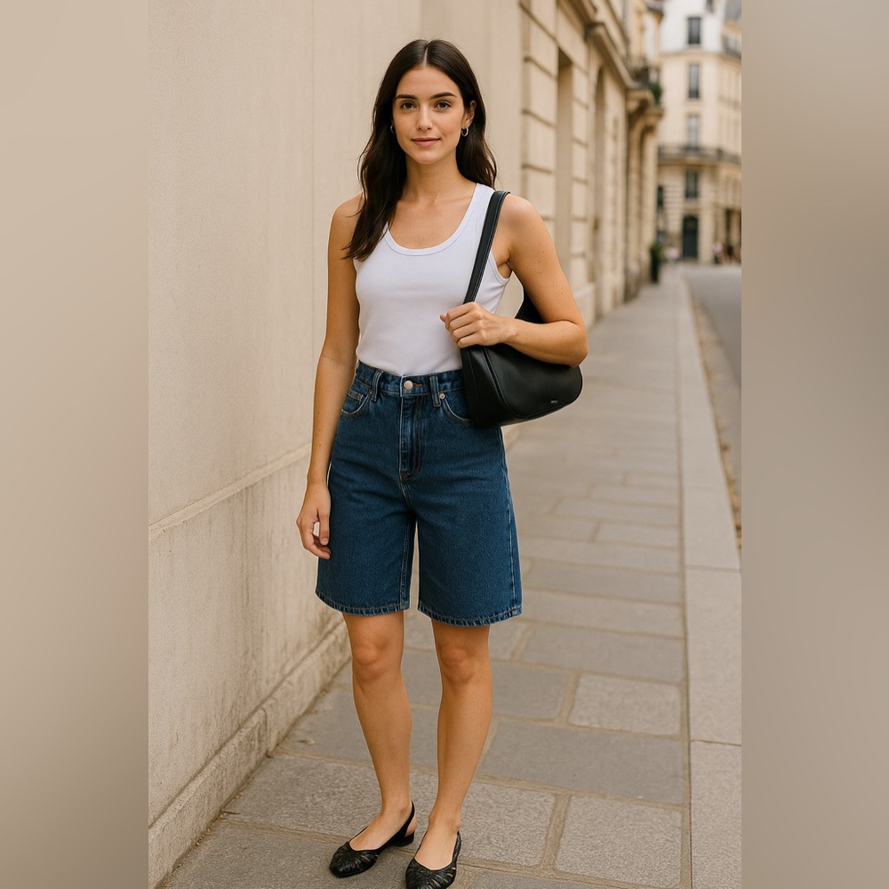 TOTEME Classic Denim Shorts in Dark Blue | Size 30